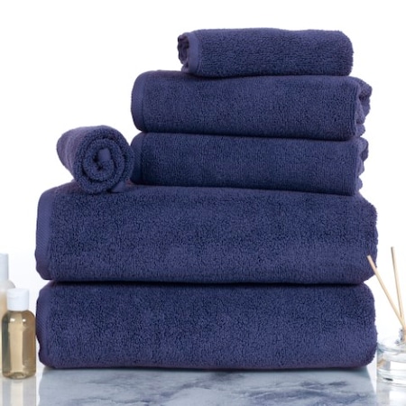 HASTINGS HOME 6-piece 100-percent Cotton Towel Set with 2 Bath Towels, 2 Hand Towels and 2 Washcloths (Navy) 294063EOD